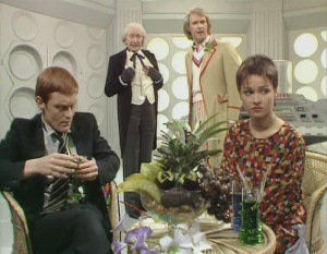 Turlough doesn't have much to do in this story, but Tegan accompanies the first Doctor into the tower, while Susan remains in the Tardis.