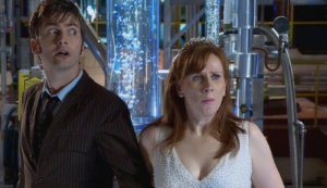 The Doctor and Donna infiltrate the secret facility where the huon particles are being manufactured.