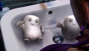 The cute little Adipose babies emerge from the bodies of their hosts. No broken skin, no blood, all smiles. Can you imagine if this was a Torchwood episode? Shudder.